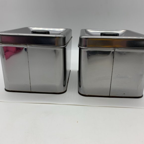 Vintage mid-century modern Garner Ware chrome Coffee & Tea canisters retro vibe - Picture 3 of 11